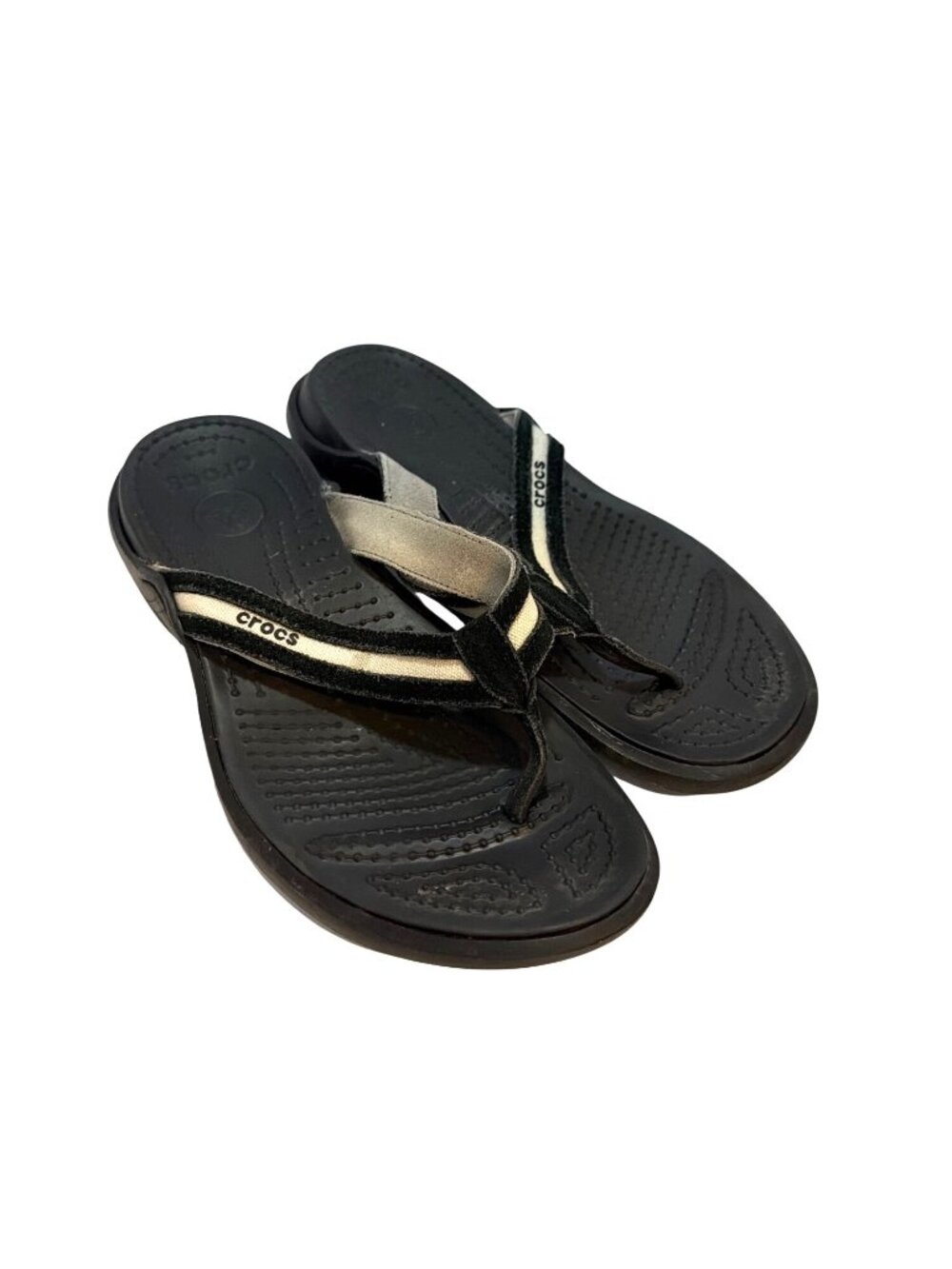 Crocs Black & White‎ Striped Flip Flop Sandals Women’s Size 8 Comfortable Casual